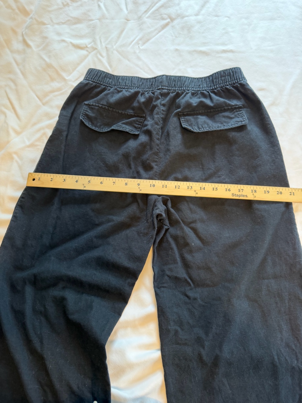 Zara Wide-Leg Black Women's Pants Elastic Waist- Cotton/linen-pockets-Tall/Small - Picture 9 of 12